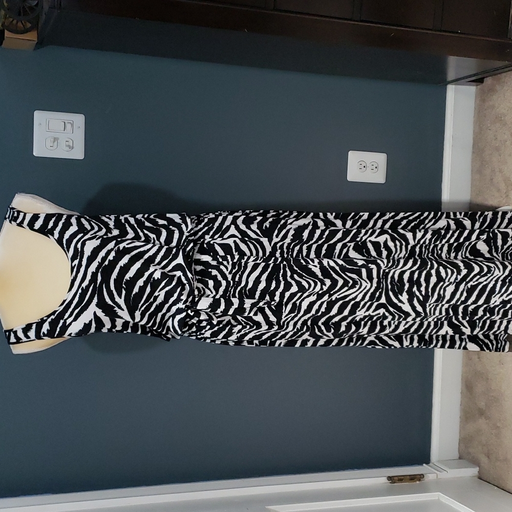 Michael Kors Black & White Zebra Print Maxi Dress Size L